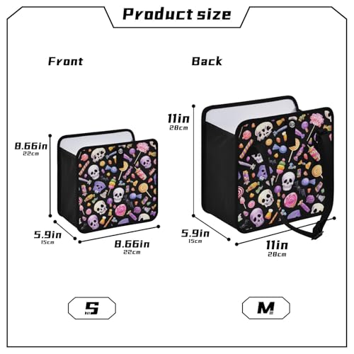 Image of Car Trash Can Organizer Bin with Adjustable Strap for Back Front Seat Console Waterproof Leakproof Collapsible Portable 11 Inch Halloween Skulls Lollipops Candies