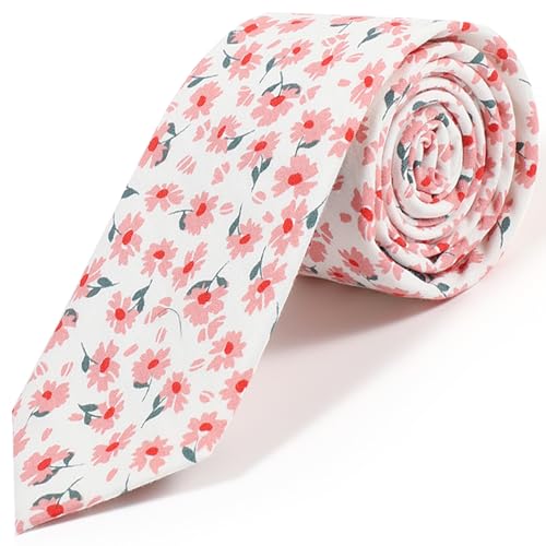 Image of Parquet Mens Floral Tie | Cotton Printed Skinny Necktie for Wedding | Spring & Summer