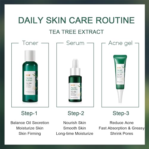Acne Skincare Set Gifts for Teenagers Girls, Tea Tree Skin Care Set for Oily Skin, Oil Control Skin Care Kits: Toner, Serum, Gel Acne Remove, Facial Kit for Women and Girls Airplane-Friendly Sizes