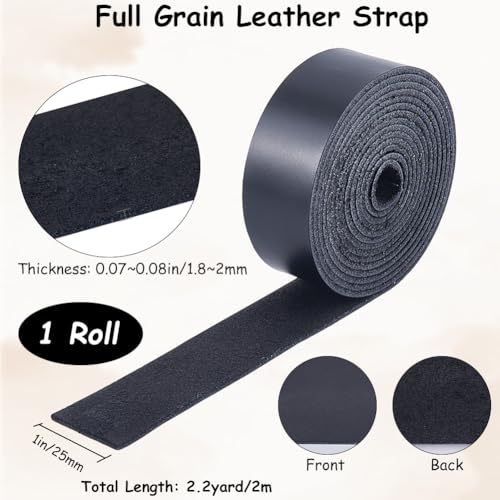 GORGECRAFT 2m×25mm Genuine Cow Leather Strap 1.8mm thick AB Grade Cowhide Leather Cord Black Glossy Full Grain Oil Flat Cowhide Leather Strips for Tooling Workshop DIY Craft Shoes Sewing Patchwork - Image 2