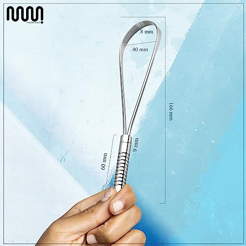 MasterMedi Tongue Scraper, Bad Breath Treatment for Adults & Kids, Medical Grade 100% Stainless Steel Tongue Scrapers for Oral Care, Easy to Use Tongue Cleaner with Ergonomic Design for Hygiene