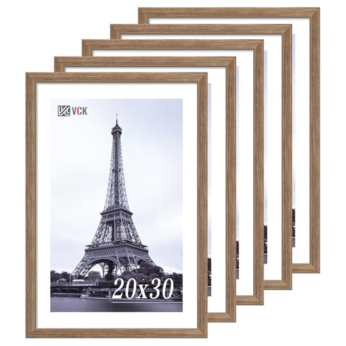 VCK 20x30 Frame 5 Pack - Brown Walnut, Natural Textured Solid Wood Poster Picture Frame, Wall Mounting Hanging