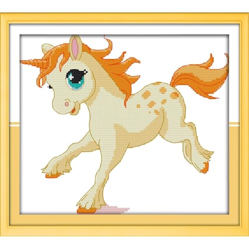 Image of ITSTITCH Stamped Cross Stitch Kits- Full Set of Embroidery for Beginners or Adults,14 CT 2 Strands DIY Unicorn Patterns Counted Arts Craft 11.4x10.2 inch