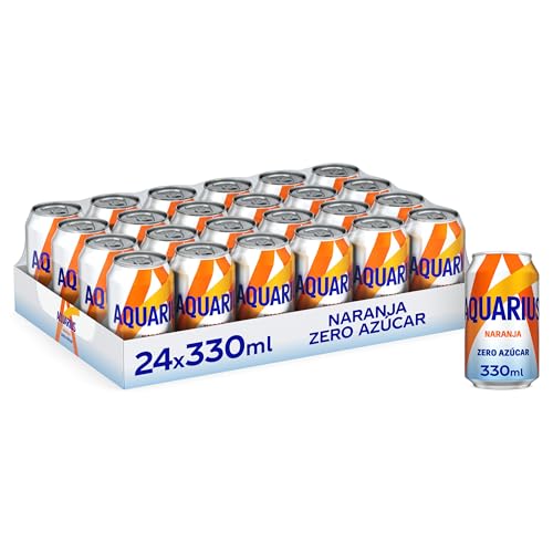AQUARIUS Naranja Zero Azúcar, Bebida Hidratante con Sales Minerales - Pack de 24 Latas de 330 ml
