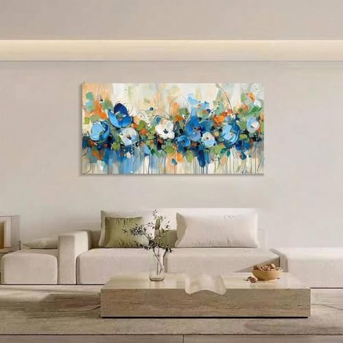 Peinture de paysage de fleurs bleues sur toile premium décoration 30x60cm