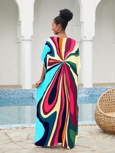 Image of Moss Rose Kaftan Dresses for Women V Neck Summer Swimsuit Cover up Caftan Maxi Beach Dresses