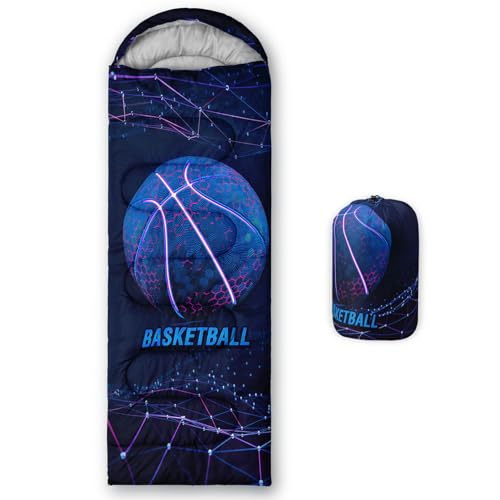 Smell Sunshine Kids Sleeping Bag for Boys Girls,3D Blue Basketball Print-Lightweight Warm Portable Outdoor Indoor-Waterproof Cold Weather Resistant Sleeping Bag for Camping Hiking(Basketball-5)