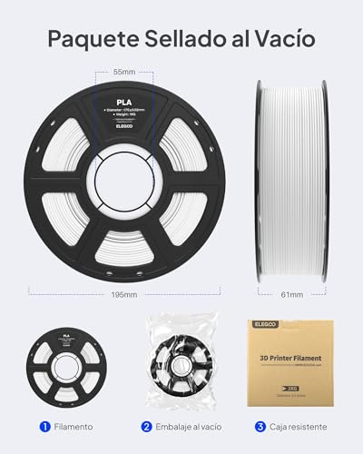 Miniatura 6 de Elegoo Filamento Pla 1.75 2kg Blanco, Filamento Para Impresora 3d, Precisión Dimensional - 0.02mm, Carrete Filamento 3d,Para Mayoría Impresoras 3d