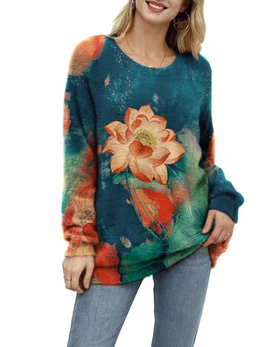 Image of YESNO Women Ugly Christmas Sweater Graphic Printed Oversized Pullover Sweaters Casual Loose Knit Tops L S01 CR171