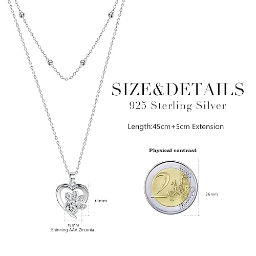 Micory Hundepfote Halskette für Damen 925 Sterling Silber mit Herz Zirkonia Kette Damen Verstellbar Ketten Valentinstag Muttertag Geburtstags Weihnachten Geschenk für Sie Frauen Freundin