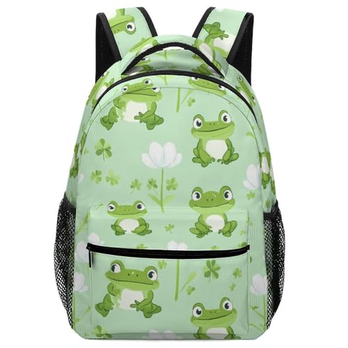 Green Frog Pattern Funny Backpack Casual Daypack Lightweight Shoulders Bag for Men Women Cute Print