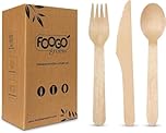 FOOGO Green 75pcs Disposable Wooden Cutlery Set, FSC® Certified, 25x Forks 25x Spoons 25x Knives, 16cm, Biodegradable Compostable, Eco Friendly, Party Picnic, Like Bamboo