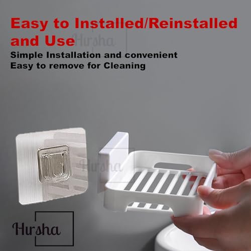 Image of Self Adhesive Soap Holder for Bathroom Wall | Plastic Soap Stand with Drain Tray | Wall Mounted Soap Dish | No Drilling Bathroom Soap Holder (02 Rectangular Shape White Color)
