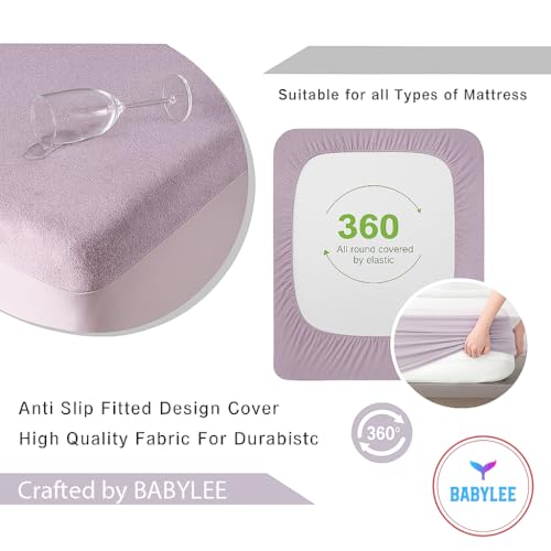 Image of BABYLEE Waterproof Mattress Protector Double Bed 72x72 Ultra Soft Breathable & Fitted Bed Protector Terry Cover Double Bed (6.5x6 feet, Fits 10 Inches, Lavender)