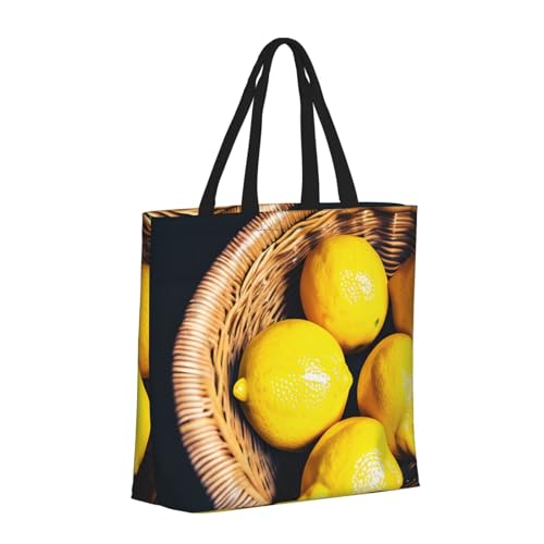 Basket Lemons Print Women's Portable Tote Bag - Large Shopper for Beach,Travel,Gym | Summer Handbag2