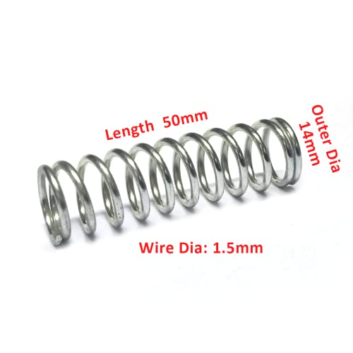 Image of MMTool PRODUCTS Compression Spring, Grade 2 Spring Steel Wire (PACK OF 2) (OD-14MM, WIRE DIA-1.5MM, LENGTH-50MM, Silver, 2)