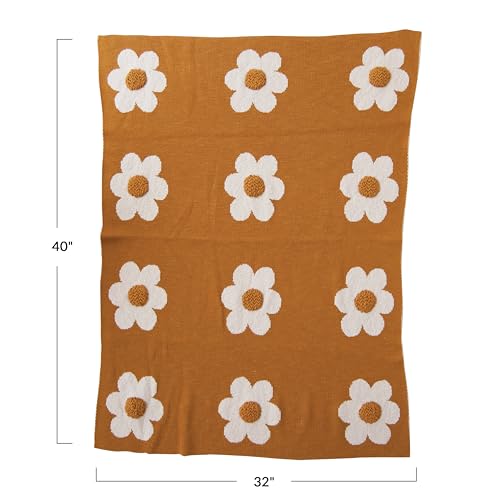 Image of Creative Co-Op Cotton Knit Baby Blanket with Flower Prints, Multicolor