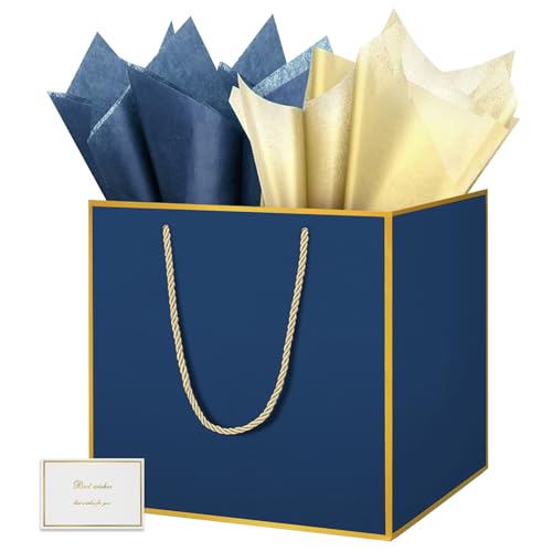 HONTIUS 11.8'' Sacchetto Regalo, Quadrato Sacchetti Regalo, Busta regalo grande con Carta Velina e Carte, 30 * 30 * 30cm Borsa Regalo Compleanno per Damigella d'onore Festa di Nozze 1 Pezzi D