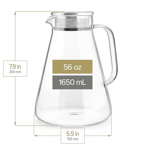 Image of Teabloom One-Touch Tea Maker, 2-in-1 Teapot and Kettle with Stainless Steel Filter Lid for Loose Tea - Stain-free Borosilicate Glass Teapot (56 Oz) - Tea Connoisseur's Choice