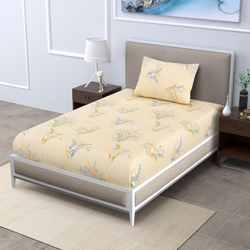 Image of Polycotton Bedsheet for Single Bed -Yellow |MerinoSingle07 Bedsheet Single Size Bed Supersoft|Single Bedsheet|Single Bedsheet with 1 Pillow Cover 60x90 Inch| Handcrafted Bed Sheets
