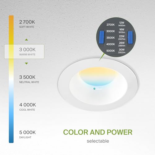 ASD Commercial LED Downlight 6 Inch with Emergency Battery Backup 15W, Power Adjustable Downlights 12/16/22/26/30W, Canless Recessed Lighting 120-277V, 5 CCT 2700K-5000K, Dimmable, IC Rated, White ETL by ASD - Used condition - Image 5