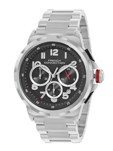Image of French Connection L'Aigle Chronograph Date Black Round Dial Stainless Steel Strap | Casual | Premium | Texture Feature Wrist Watch for Men - FCM04BSM