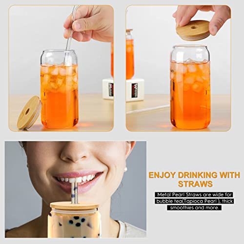 Magicmaster Beer Can Glass With Bamboo Lids And Glass Straws, 6 Pack 16Oz Drinking Glasses With Lids And Straws, Can Shaped Glass Cups, Iced Coffee Cup, Beer Glasses, Ideal For Water, Soda, Tea, Gift #TOP3