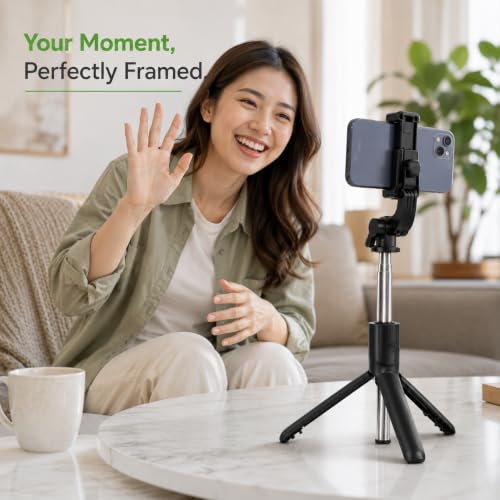 Image of UNBREAKcable 3-in-1 Bluetooth Selfie Stick Tripod with Wireless Remote Bluetooth Selfie Stick (Black, Remote Included) R1