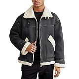 Generisch Wildleder Mantel Herren Gefüttert Fleecejacke Lässige Lederjacke mit Taschen Männer Felljacke Cowboy Jacke Vintage Leder Fliegerjacke Retro Winterjacke Warm Teddy Wildlederjacke