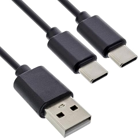 InLine Kabel do ładowania Y 2 w 1, USB-A na 2 x USB-C, moc ładowania do 25 W, kompaktowy podwójny kabel do ładowania gadżetów, bez szybkiego ładowania, 2 m, 35122