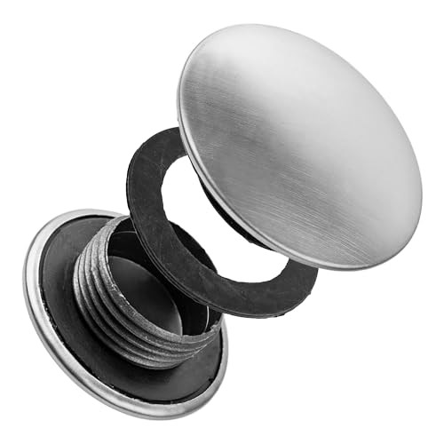 Spülbecken Wasserhahn Loch Abdeckung, 1 Stück, Ø 45 mm Blende, Ø 27 x 10 mm Gewinde, Edelstahl Deckrosette mit Dichtung und Mutter, Hahnlochstopfen, Seifenspender Lochabdeckung, Armatur Hahn Deckel