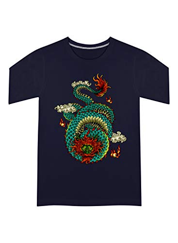 Image of CreativiT Graphic Printed T-Shirt for Unisex Dragon Tshirt | Casual Half Sleeve Round Neck T-Shirt | 100% Cotton | D00207-32