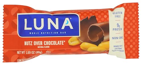 LUNA Bar - Nutz Over Chocolate Flavor - Gluten-Free - Non-GMO - 7-9g Protein - Made with Organic Oats - Low Glycemic - Whole Nutrition Snack Bar - 1.69 oz.