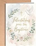 Carte de Baptême   Carte de Félicitations pour Baptême Fille ou Garçon   Cartes de Vœux Religieuse avec Enveloppe   Cadeau de Cérémonie de Parrain, Marraine, Maman, Papa ou Famille   EU 274