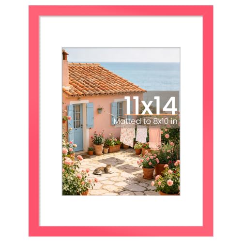 Image of upsimples 11x14 Picture Frame, Display Pictures 8x10 with Mat or 11 x 14 Without Mat, Wall Hanging Photo Frame, Hot Pink, 1 Pack