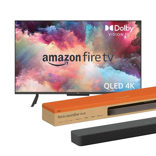 Amazon Fire TV-Omni-QLED-Serie Smart-TV mit 55 Zoll + Amazon Fire TV-Soundbar Plus | 3.1-Kanal-Sound