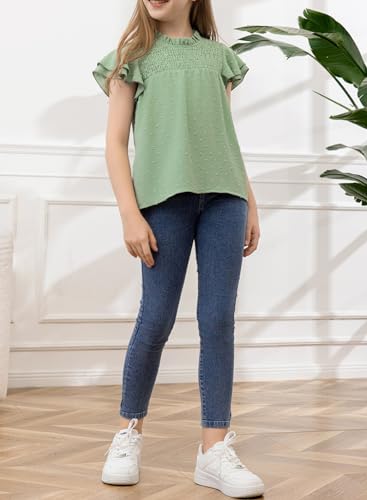 Image of bilbean Girls Elegant Polked Swiss Dot Long Sleeve Shirts Tops 6-15 Years