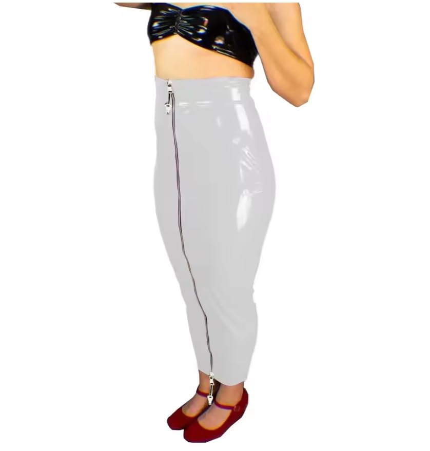 Falda larga de PVC para mujer, para fiesta, club, bodycon, falda ajustada de cuero con cierre y aspecto húmedo, personalizable, blanco, 6XL