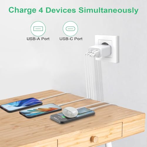 Chargeur USB C Rapide 40W, Prise avec Câble, 4 Ports Alimentation PD USB-C+USB-A Adaptateur pour iPhone 16/15/14/13, Téléphones Samsung S22 S23 S24, Bloc de Charge Rapide Plug Charger – Image 4
