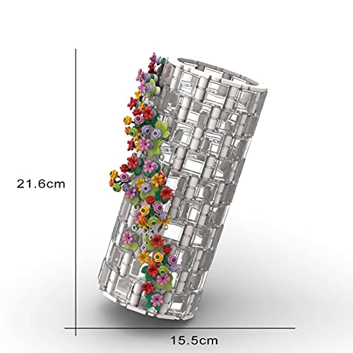 PUREFUN Vase Bausteine für Lego 10280 Blumenstrauß, 473+ Teilen Botanik Kollektion, Kompatibel mit Lego Creator (Enthält nur Vasen, Keine Lego-Kits) - Weiß Transparent, 15 x 12,8 x 25cm