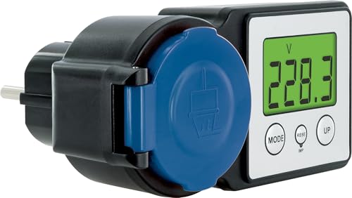 SCHWAIGER Energiekostenmessgerät Stromzähler Steckdose Outdoor IP44 Einspeisemessgerät Balkonkraftwerk Solaranlage beleuchtetes Display Watt Volt kWh digital Stromkostenmessgerät Einspeisung messen