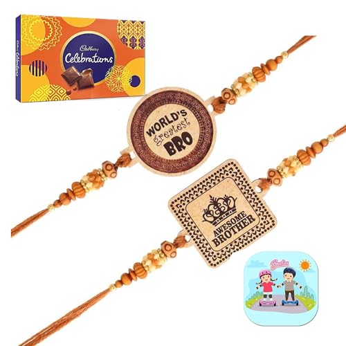 Image of CraftVatika Chocolates With Rakhi Gift Combo For Brother Boy Kids Rakhi Set of 2 For Kids Boys Rakhi Chocolates Gift, Aweasome Brother Rakhi Rakhi With Gift Hamper (Type-1),120 G