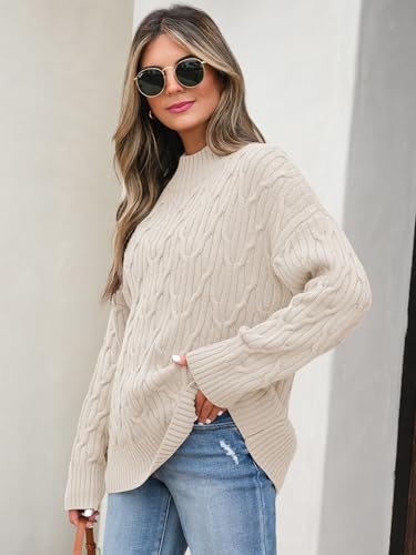 ANRABESS Womens Mock Turtle Neck Sweater Oversized Cable Knit Long Sleeve 2025 Fall Winter Pullover Tunic Sweaters3