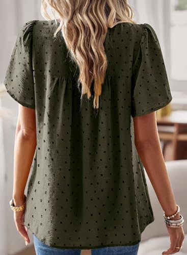Image of Falechay Womens Summer Tops Crewneck Short Sleeve Shirts Casual Chiffon Blouses Flowy Lace Hem Boho Clothing Trendy 2026