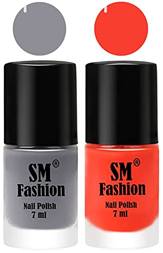 Image of Long Lasting Nail Polish | Nail Paint Combo 7 ml Each) - Set of 2 Gray-Light Orange