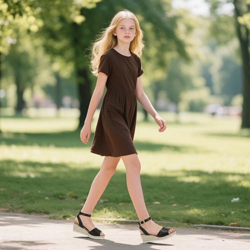 Image of PANDANINJIA Girls Wedge Sandals Espadrilles Platform Heels for Girls Dress Shoes Ankle Strap Little Big Kids Sandals Summer Shoes