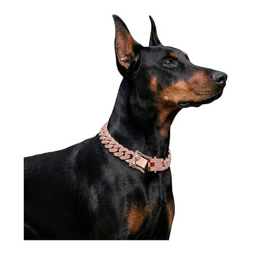 Image of Dog Chain Diamond Collar Walking Metal Chain Collar with Design Secure Buckle, Pet Collar Jewelry Accessories for Small Medium Large Dogs Cats (Rose Gold, 22 Inch)