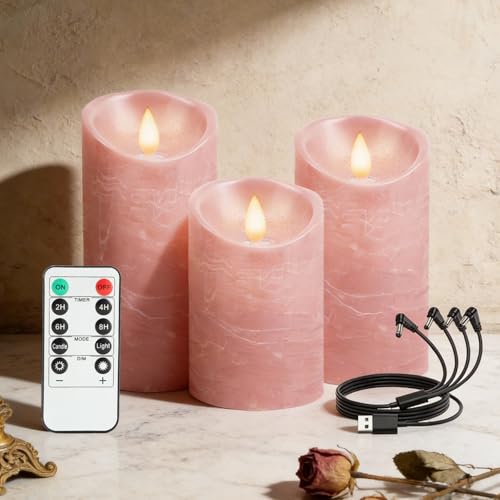 Bougies LED flamme vacillante pour mariages, camping et décoration de table rose