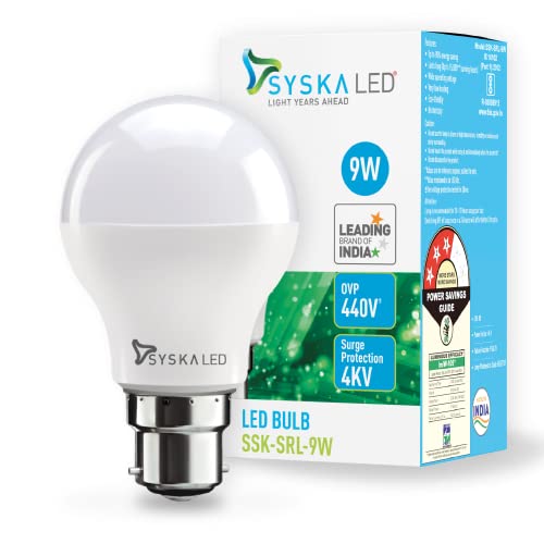 SYSKA Ssk-Srl-9W- Base B22D 9-Watt Led Bulb (Pack Of 6, Cool Day Light) view 2