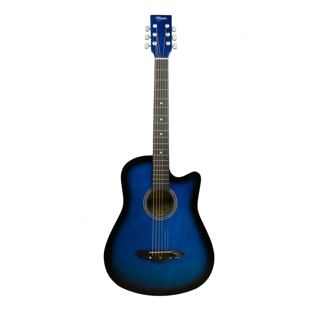 Henrix 38C 38 Inch Basswood Cutaway Acoustic Guitar With Dual Action Truss Rod, Gigbag, Picks, String Set, String Winder, Strap, Polishing Cloth & Ebook - Blue Burst